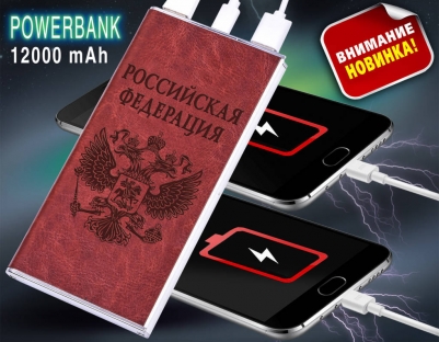 Патриотическое зарядное устройство повербанк с гербом России (с фонариком)